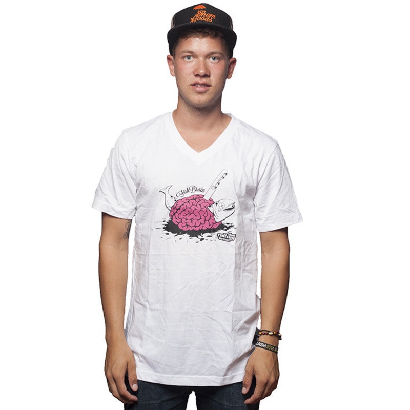 Fish Brain V-neck white S
