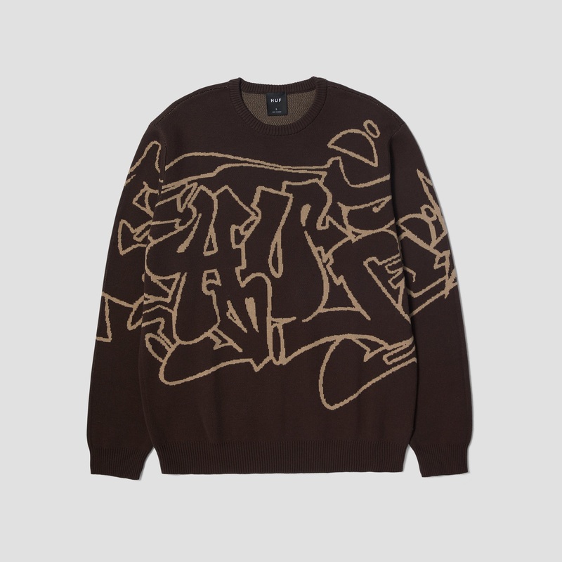 HUF Outlines Crewneck Sweater Espresso Small