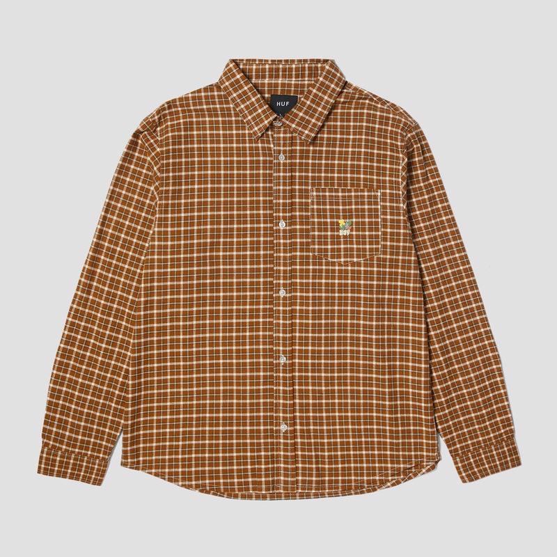 HUF Echo Oxford Plaid Shirt Russet Small