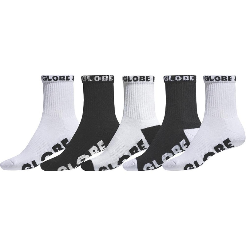 Globe Large Quarter Socks 5 Pack Black/White 12 to 15