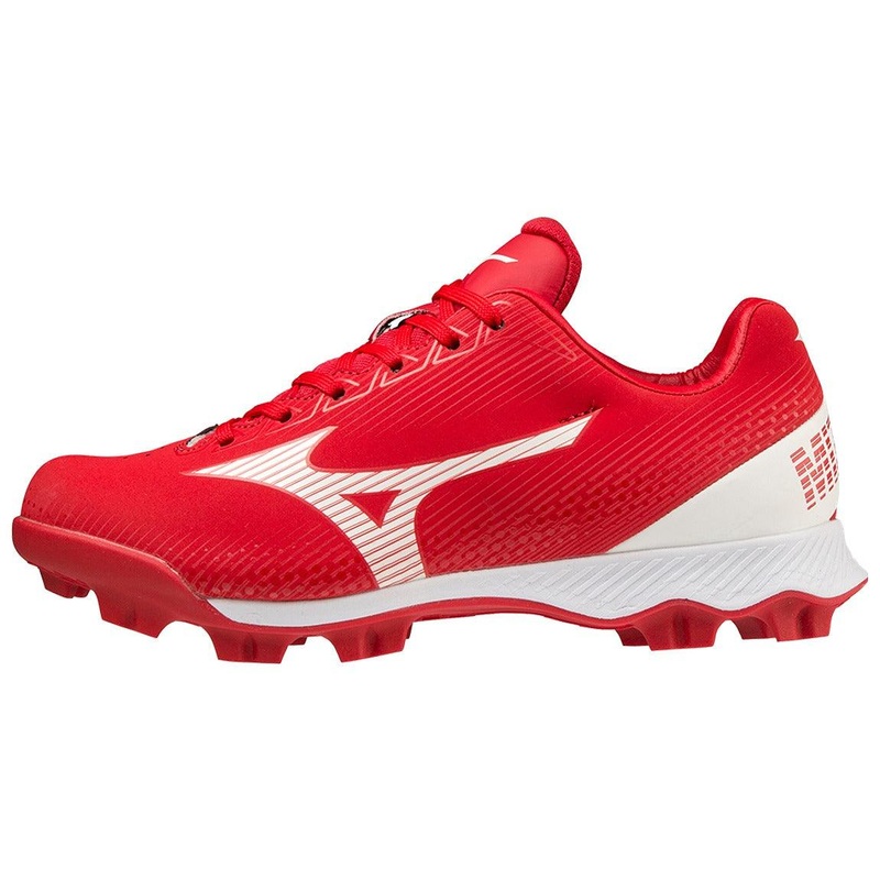 Mizuno Wave Lightrevo JR Low Molded Rubber Baseball Cleat 1 Red/White