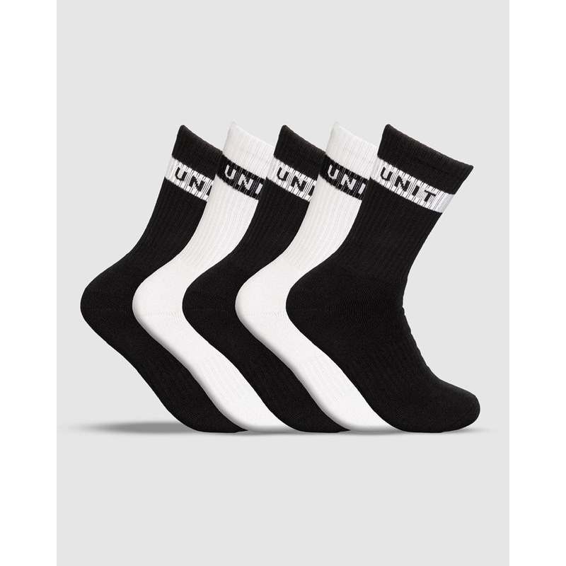 Unit Wander Ladies Bamboo Hi Lux Socks – 5 Pack BLACK WHITE ONE SIZE