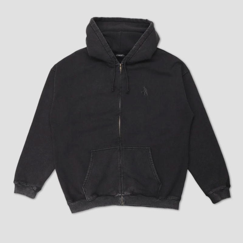 Passport Solid Workers Zip Hood Washed Black Small