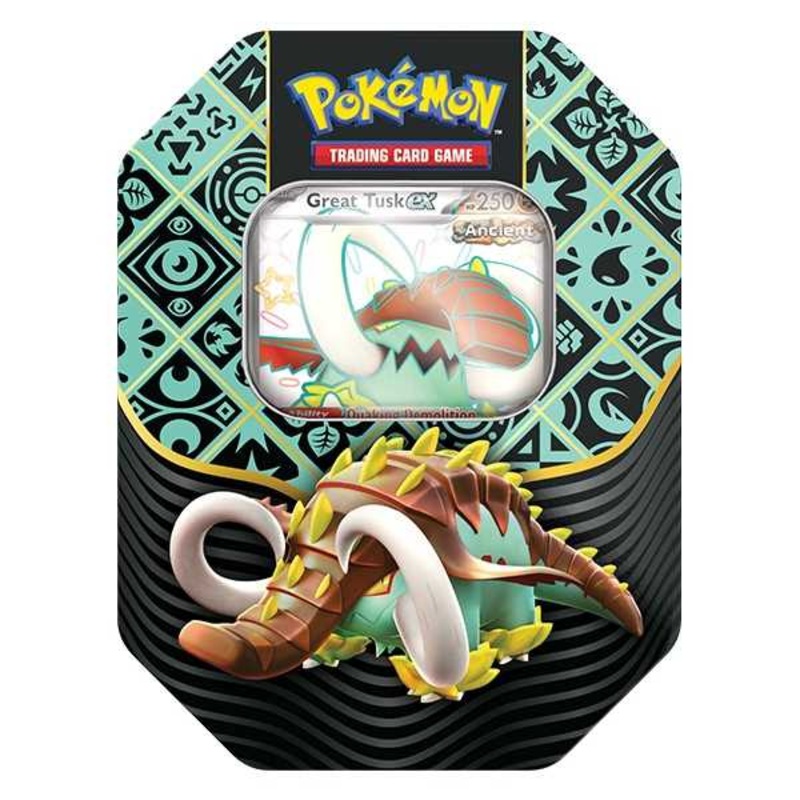 Pokmon TCG: Scarlet & Violet Paldean Fates 4 Pack Tin – Shiny Great Tusk Ex