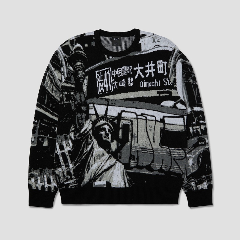 HUF Worldwide Commuter Sweater Crew Black Small