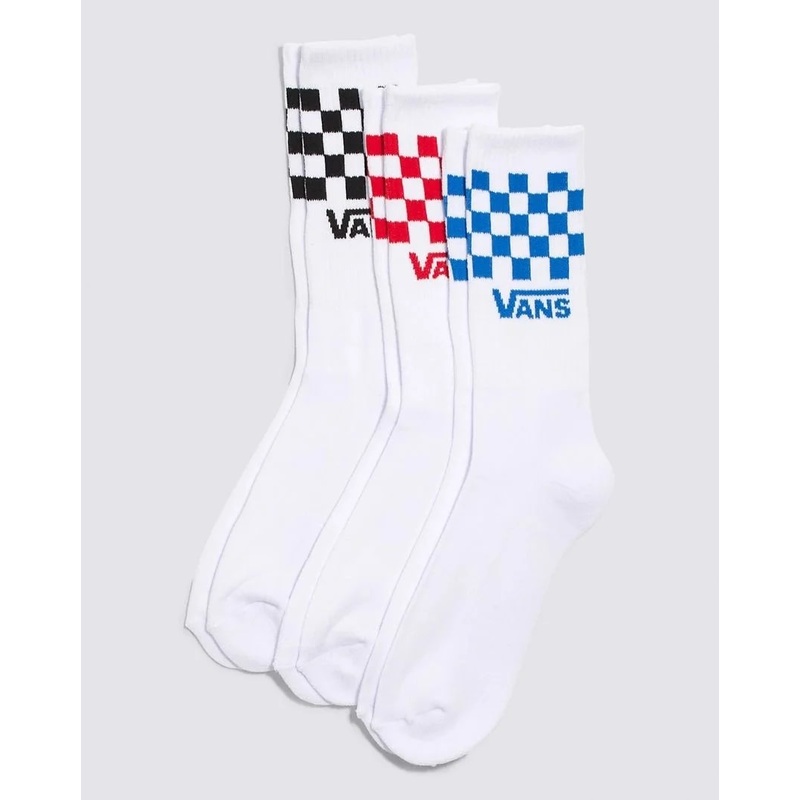 Vans Classic Check Crew Socks 3 Pack – White WHT 6.5 to 9