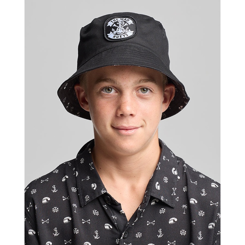 The Mad Hueys ANCHOR BONES | YOUTH REVERSIBLE BUCKET HAT BLACK OSFM