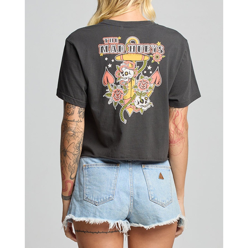 The Mad Hueys SKULL TATTOO | WOMENS CROP SS TEE VINTAGE BLACK XS