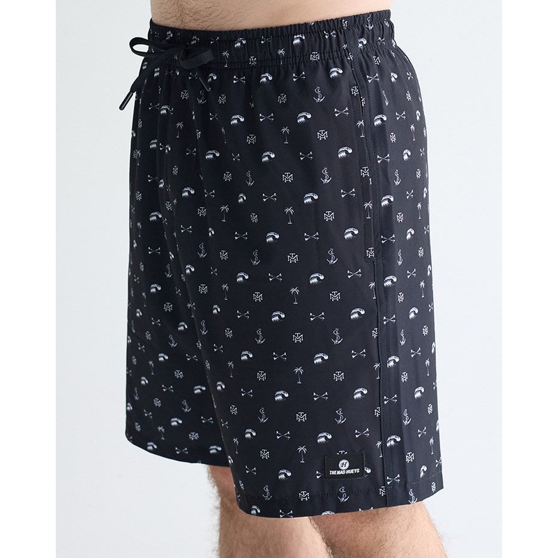 The Mad Hueys ANCHOR BONES | 19″ SWIM  VOLLEY SHORT BLACK 28