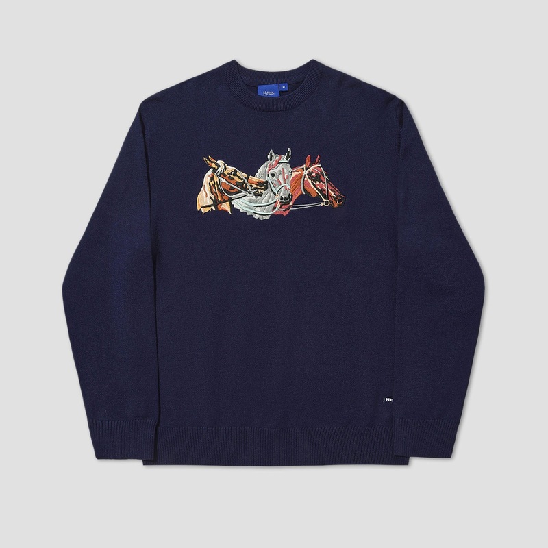Helas Horses Crewneck Knit Navy X-Small