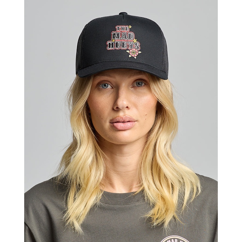 The Mad Hueys SKULL TATTOO | WOMENS TWILL TRUCKER BLACK OSFM