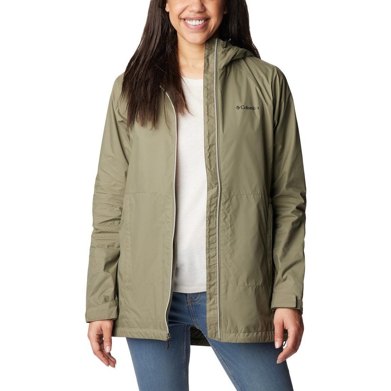 Columbia Switchback Lined Long Rain Jacket – Women XS Stone Green