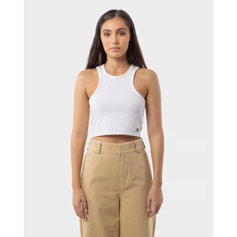 Dickies Classic Logo Racer Front Crop Tank WHITE XS