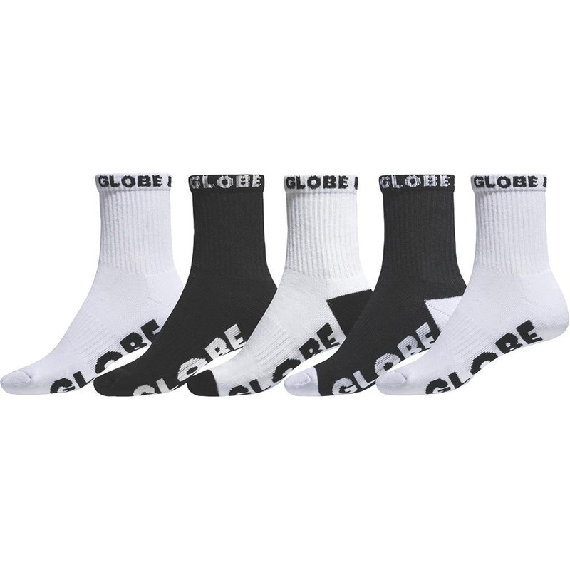 Globe Quarter Socks 5 Pack BLK WHT 7 to 11