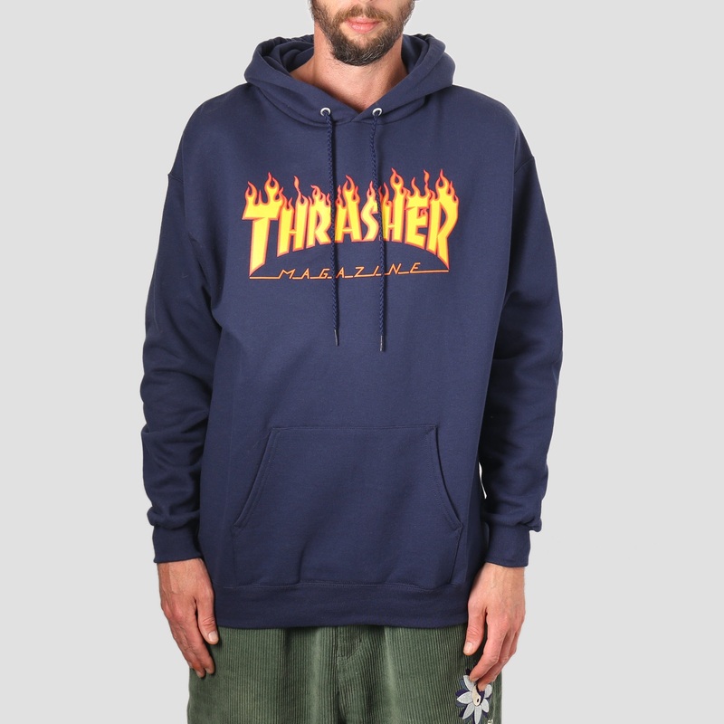 Thrasher Flame Logo Hood Navy Small