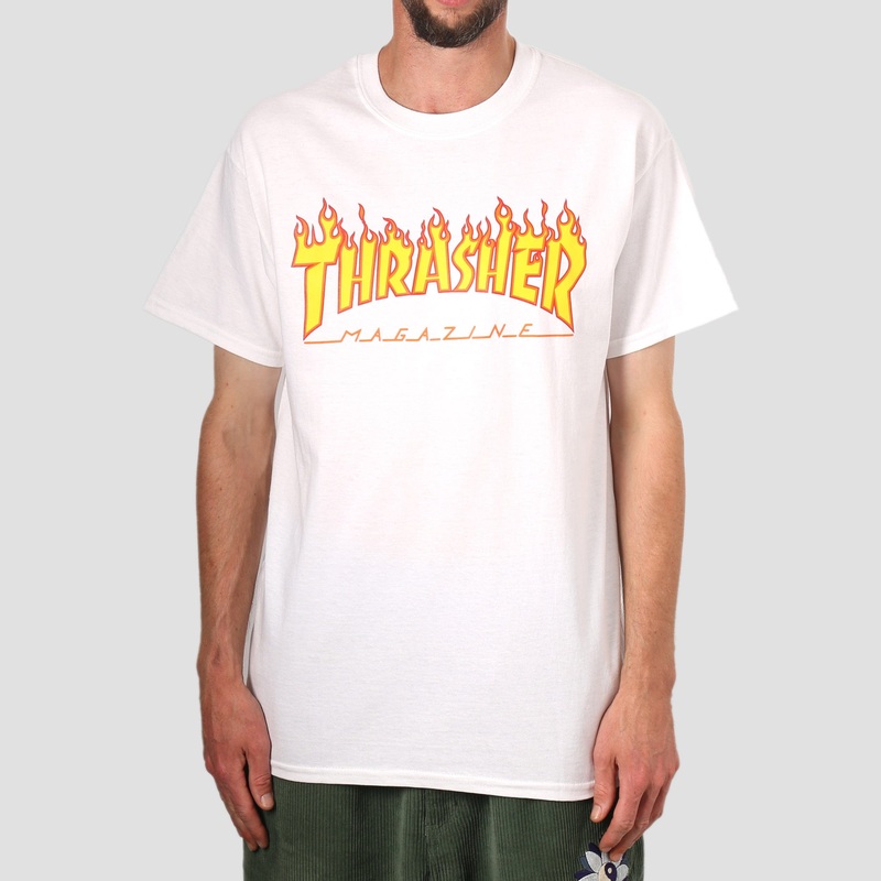 Thrasher Flame Logo T-Shirt White Small
