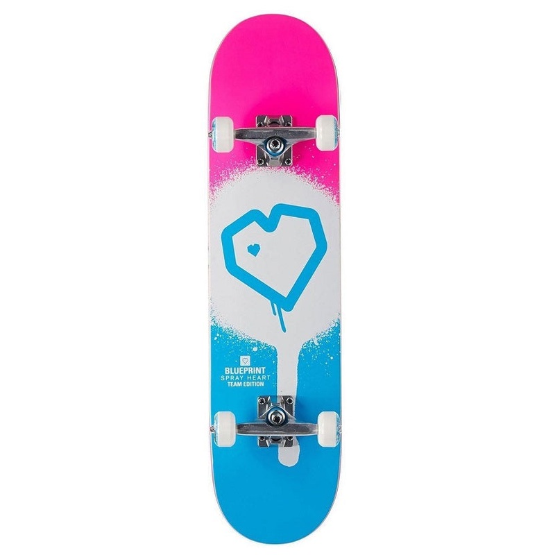 Blueprint Spray Heart Blue/Pink Skateboard – 7.75″