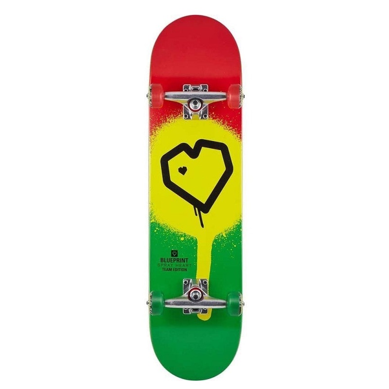 Blueprint Spray Heart Rasta Skateboard – 8.0″