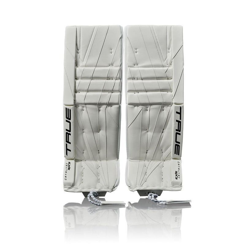 True Catalyst 9X3 Goalie Pads – Senior 34+2 White/Red