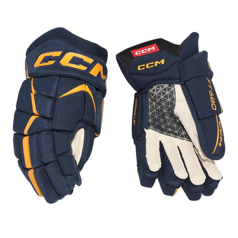 CCM Jetspeed FT680 Hockey Gloves – Senior 13 Navy/Sunflower