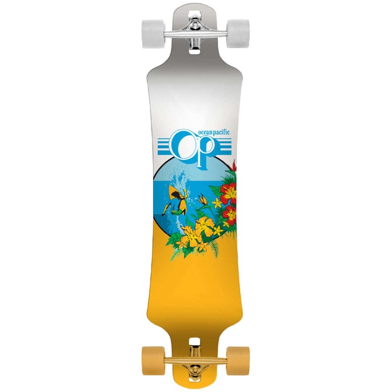 Ocean Pacific Makai 2 Double Drop Through White and Orange Longboard – 39″