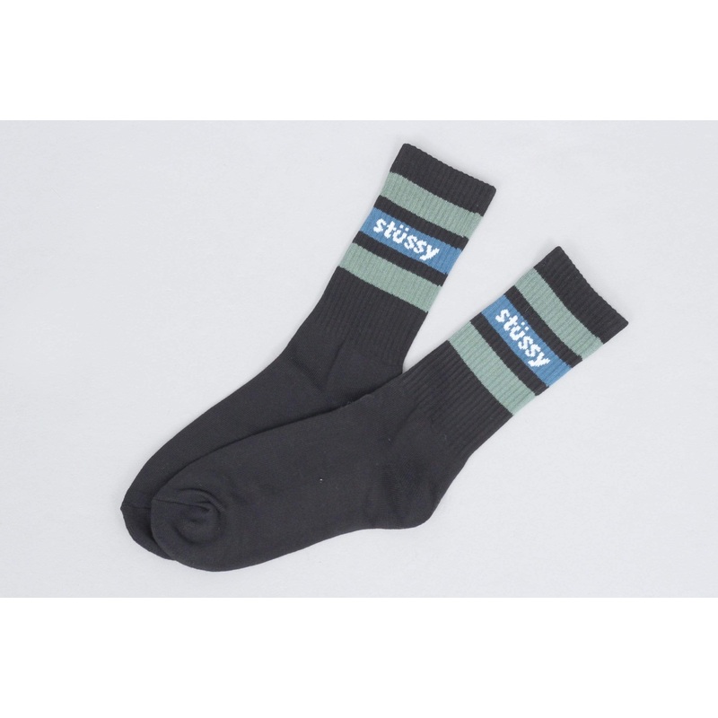 Stussy Stripe Crew Socks Black / Olive
