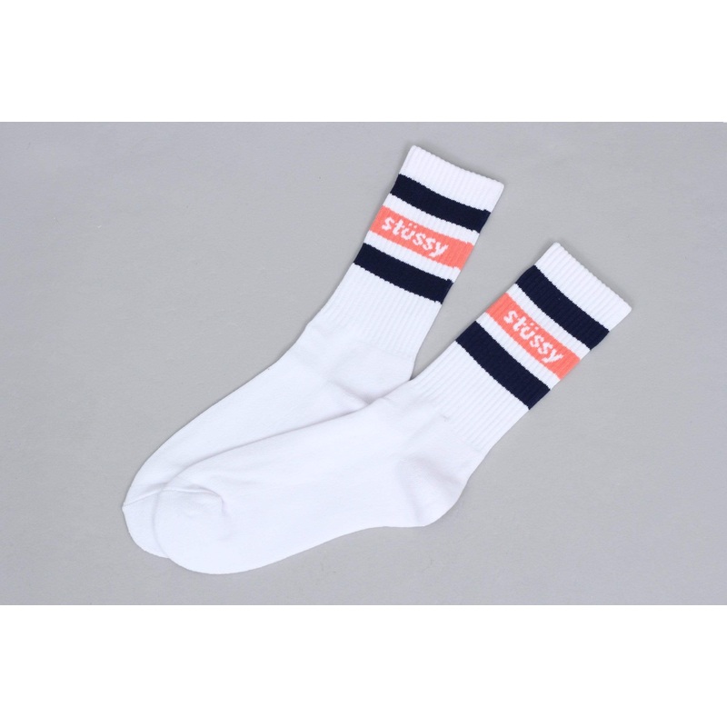 Stussy Stripe Crew Socks White / Navy