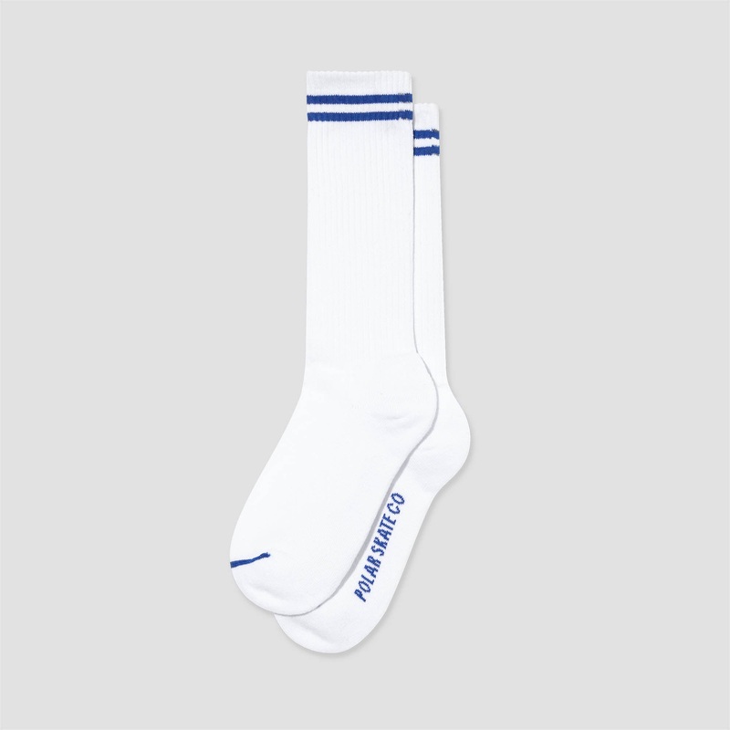 Polar Rib 2 Stripes Long Socks White / Blue UK3-5
