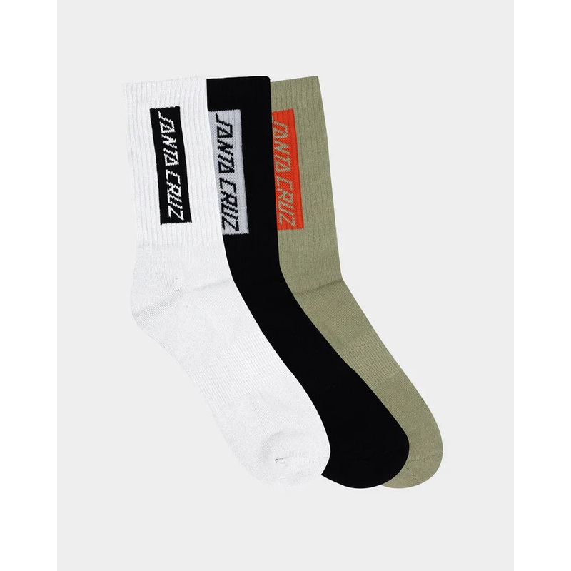 Santa Cruz SC Eliminate Crew Socks 3 Pack SM324-SO07-CONCRETE LT KHAKI OFF BLK 7 to 11
