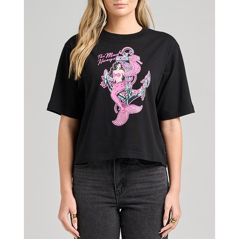 The Mad Hueys SEAHORSE ANCHOR | WOMENS BOXY SS TEE BLACK XS