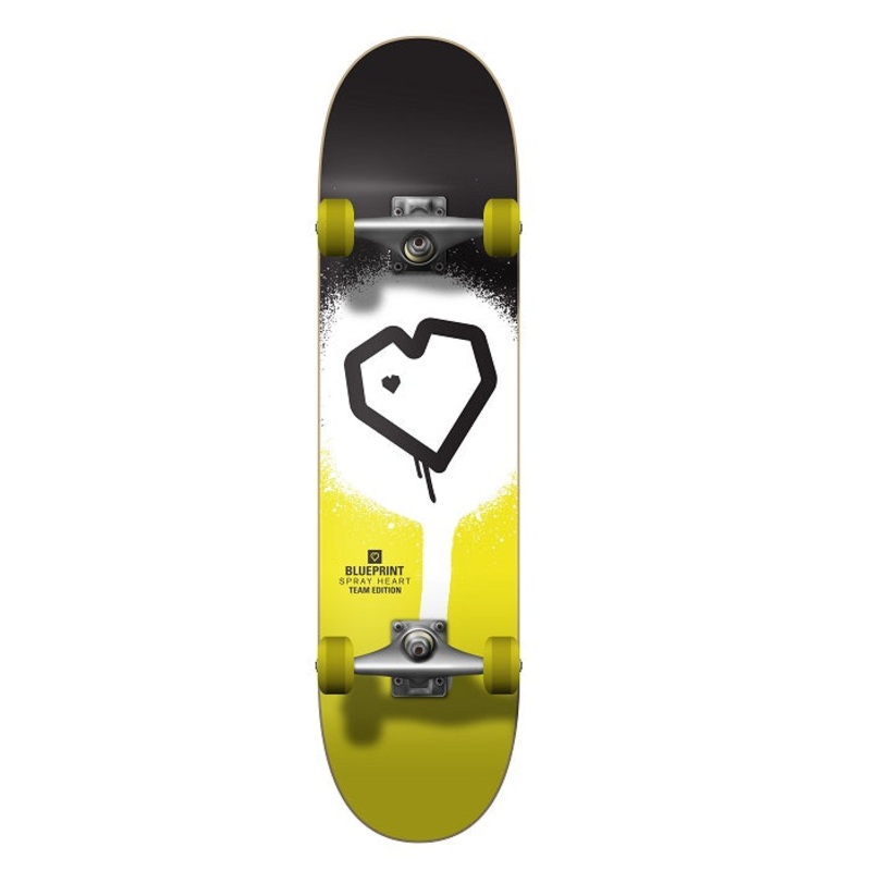 Blueprint Spray Heart Black/Yellow Skateboard – 7.25″