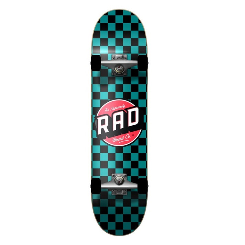 Rad Checkers 2 Dude Crew Skateboard Black/Teal – 7.25″