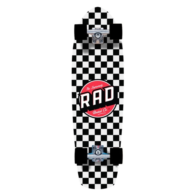 Rad Checkers Retro Roller Black/White Cruiser Skateboard – 28″