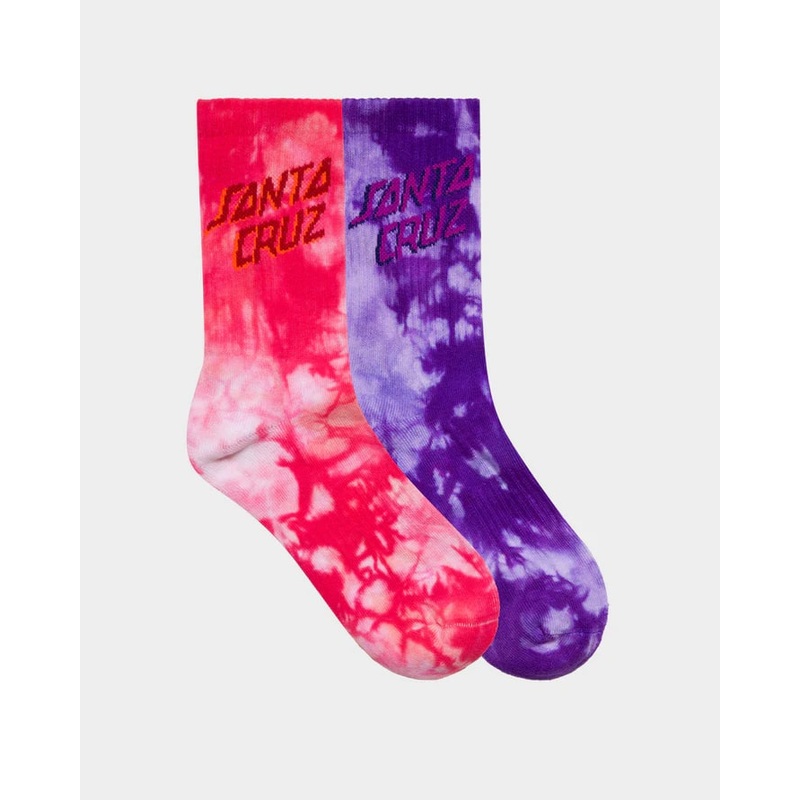 Santa Cruz Free Spirit Stack Girls Crew Socks 2 Pack PNK CORAL TDYE IRIS TDYE 2/8