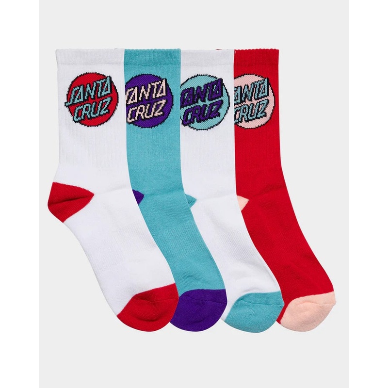Santa Cruz Other Dot Girls Crew Socks 4 Pack ROSE WHT TURQUOISE WHT 2/8