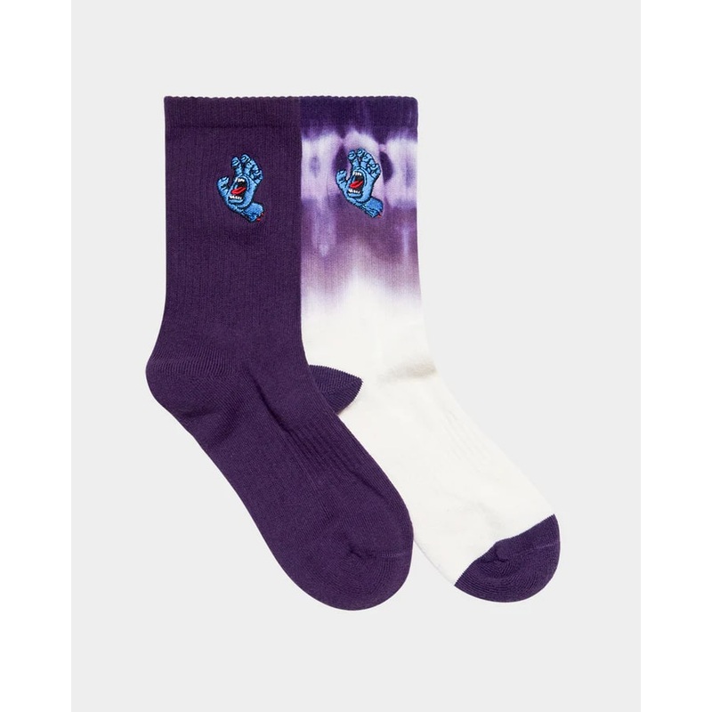 Santa Cruz Screaming Hand Boys Crew Socks 2 Pack CREAM TIE DYE PURPLE 2/8