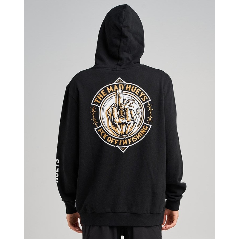 The Mad Hueys FK OFF FISH ON | HOODED PULLOVER BLACK S