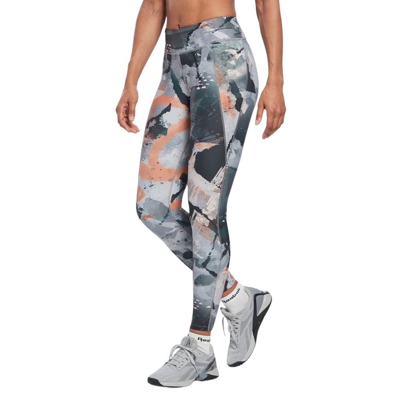 Reebok Lux Allover Print Bold Leggings – Women XS Grey