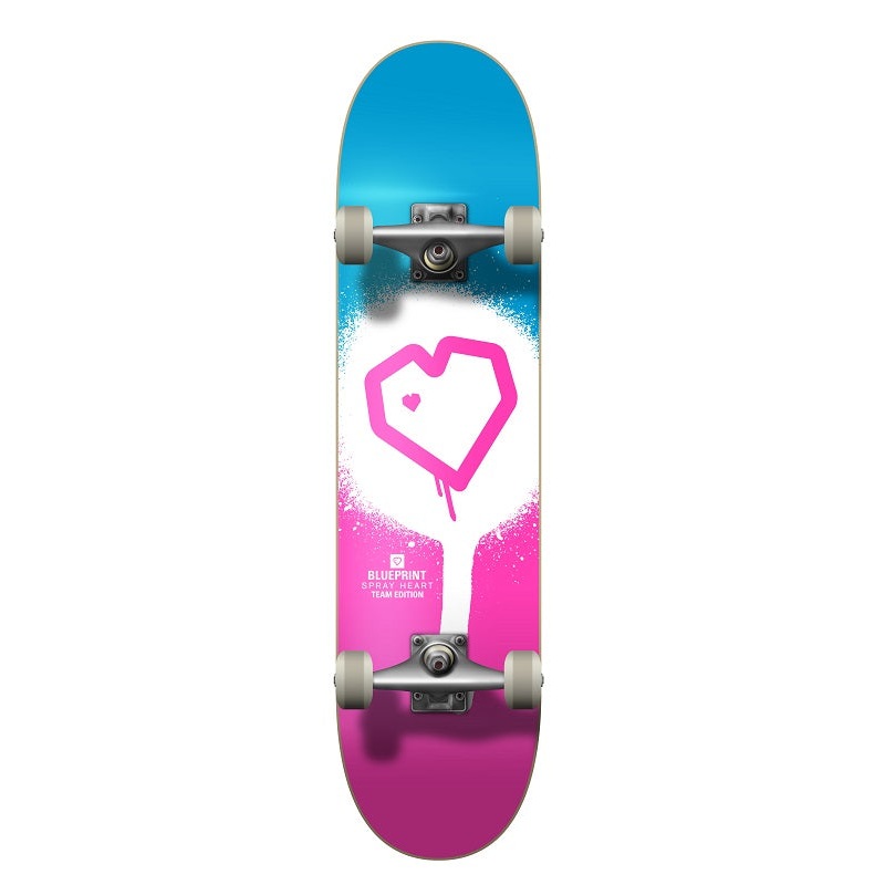 Blueprint Spray Heart Pink/Blue Skateboard – 7.25″