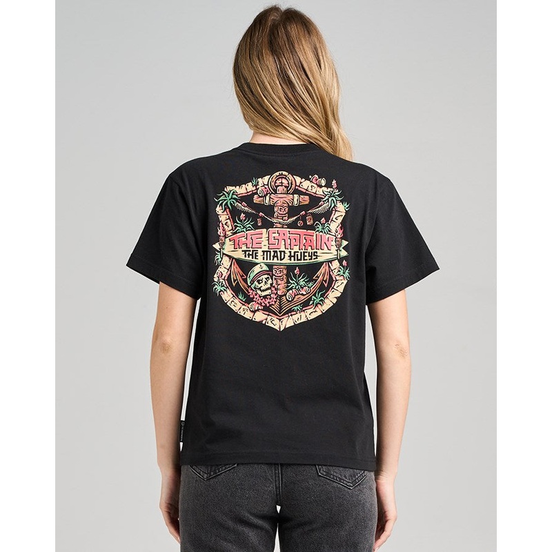 The Mad Hueys TIKI TIKI CAPTAIN | WOMENS SS TEE BLACK XS