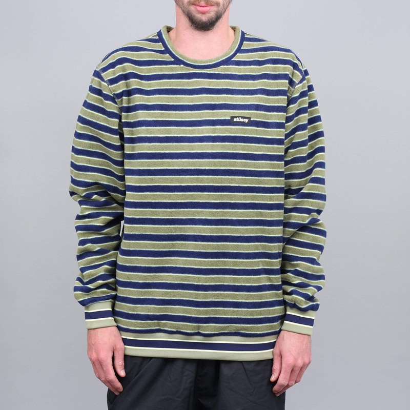 Stussy Striped Polar Fleece Crew Olive Small