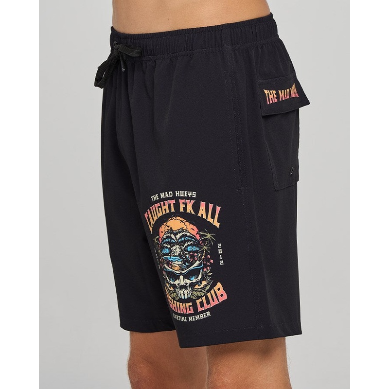The Mad Hueys CAUGHT FK ALL SKULL | 19″ BOAT VOLLEY SHORT BLACK 28