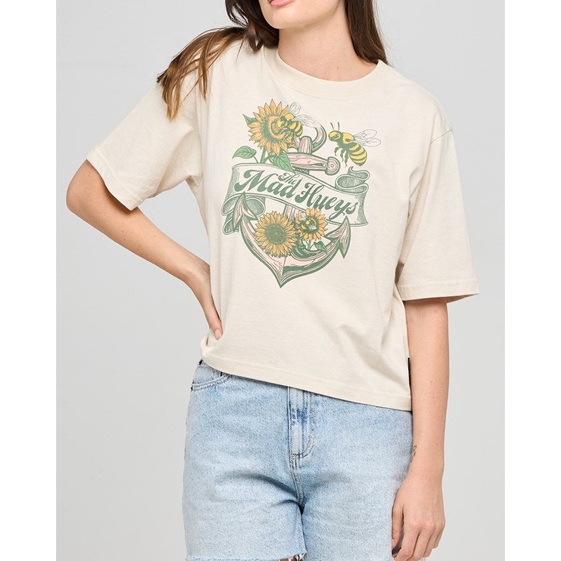 The Mad Hueys BEE ANCHOR | WOMENS BOXY TEE STONE XS