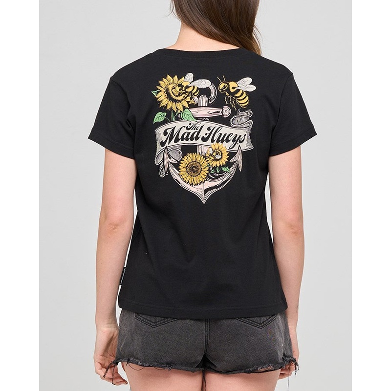 The Mad Hueys BEE ANCHOR | WOMENS V NECK TEE BLACK XS