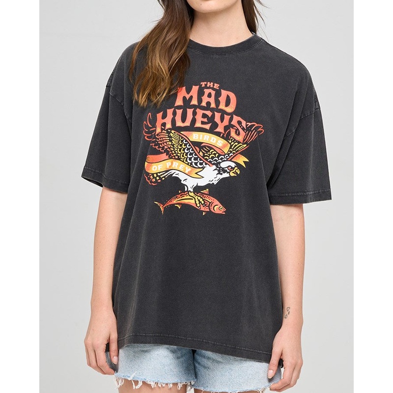 The Mad Hueys BIRDS OF PREY | WOMENS OVERSIZED TEE WASHED BLACK XS