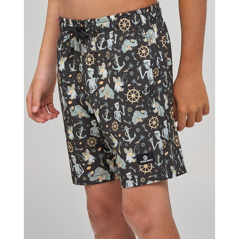The Mad Hueys CROC CAPTAIN | YOUTH 15″ SWIM VOLLEY SHORT VINTAGE BLACK 6