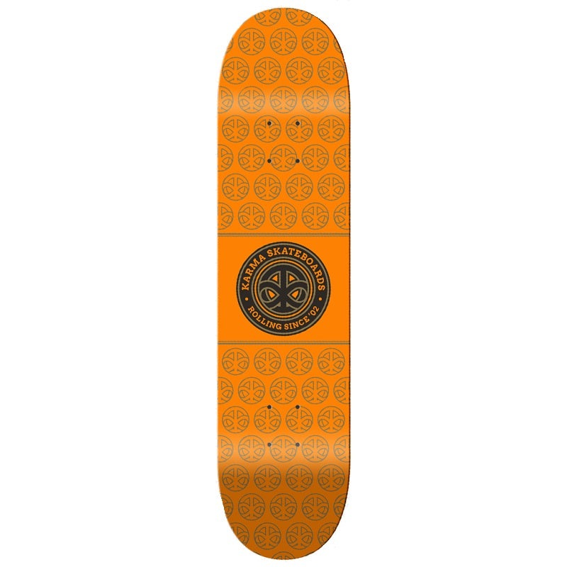 Karma Logo Seal Orange Skateboard Deck – 8.25″