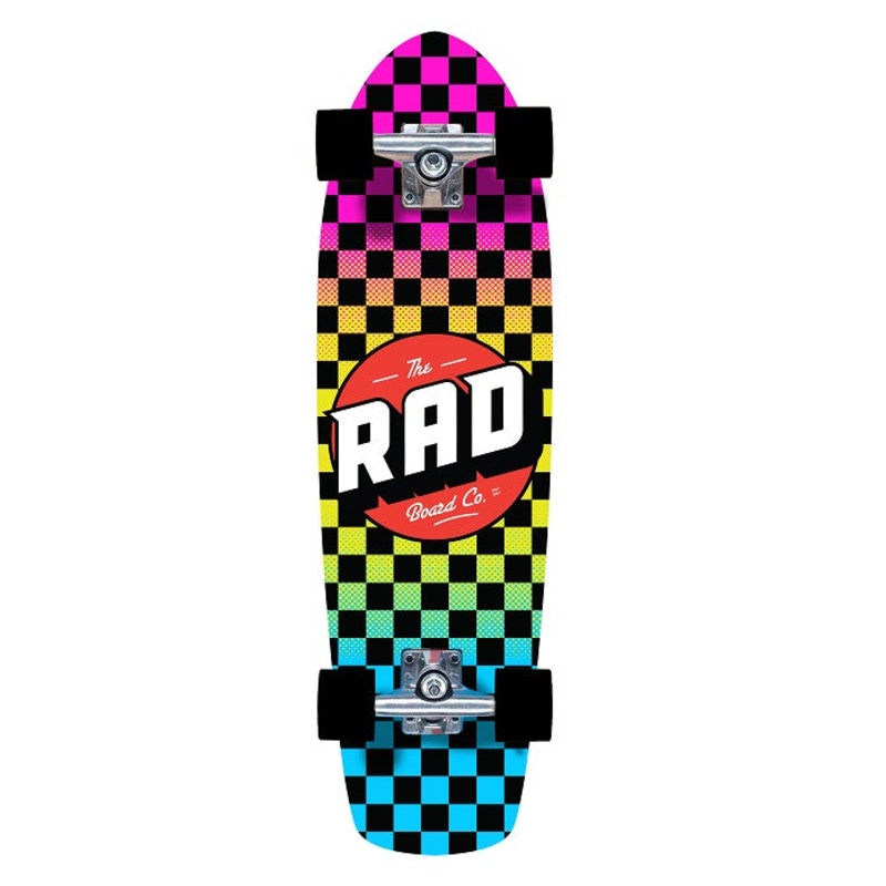 Rad Checkers Retro Roller Neon Fade Cruiser Skateboard – 28″