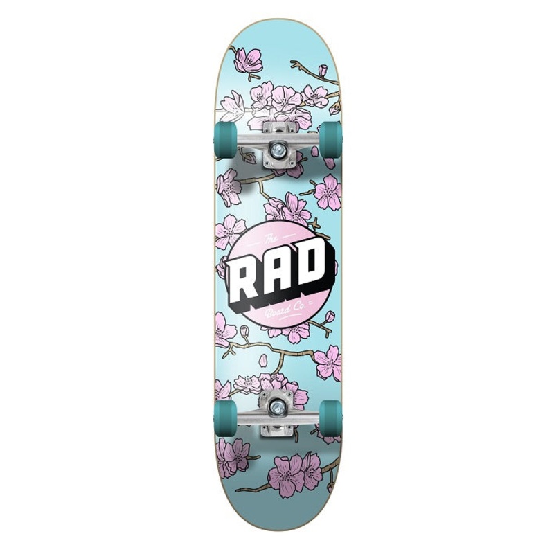 Rad Cherry Blossom Dude Crew Skateboard Pink/Blue – 7.75″