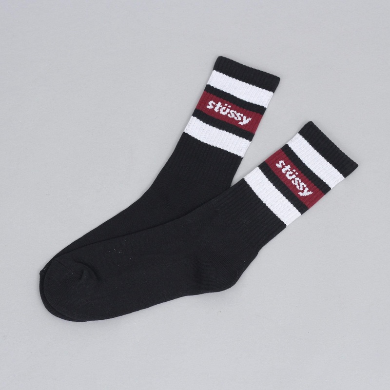 Stussy Stripe Crew Socks Black / White